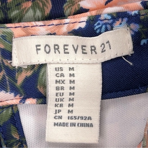 Medium Forever 21 Blue Floral Dress Cap Sleeve Stretch Mock Neck Retro Style - Picture 13 of 13